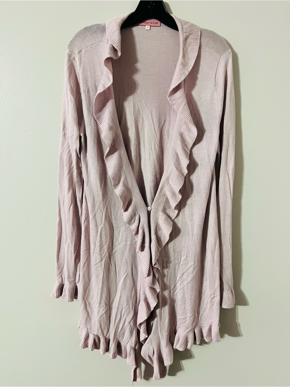 Rebecca Taylor Mauve Pink Ruffle Trim Longline Cardigan Sweater Sz L